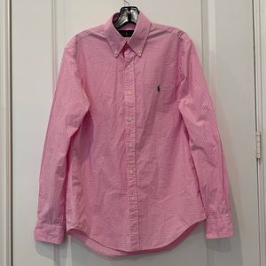 Mens Polo Ralph Lauren long sleeve dress shirt, pink and while, size S